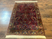Antique Persian Sarouk Rug 3.6 x 5, Red, 1920s Persian Carpet