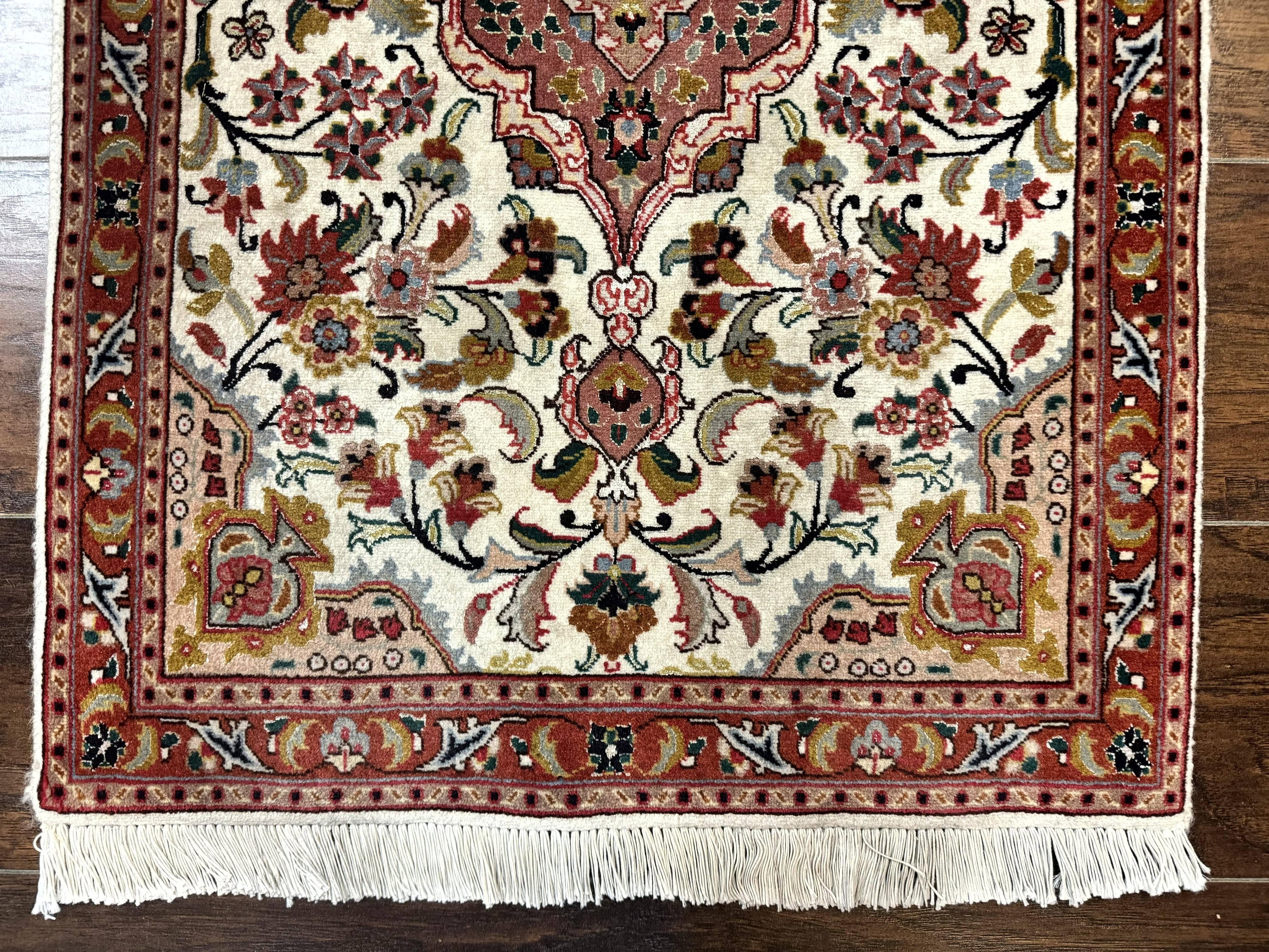 Small Persian Tabriz Rug 2x3, Floral Medallion, Wool and Silk, 340 KPSI