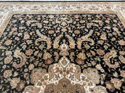Sino Persian Rug 9x12, Floral Medallion, Black and Ivory, Elegant