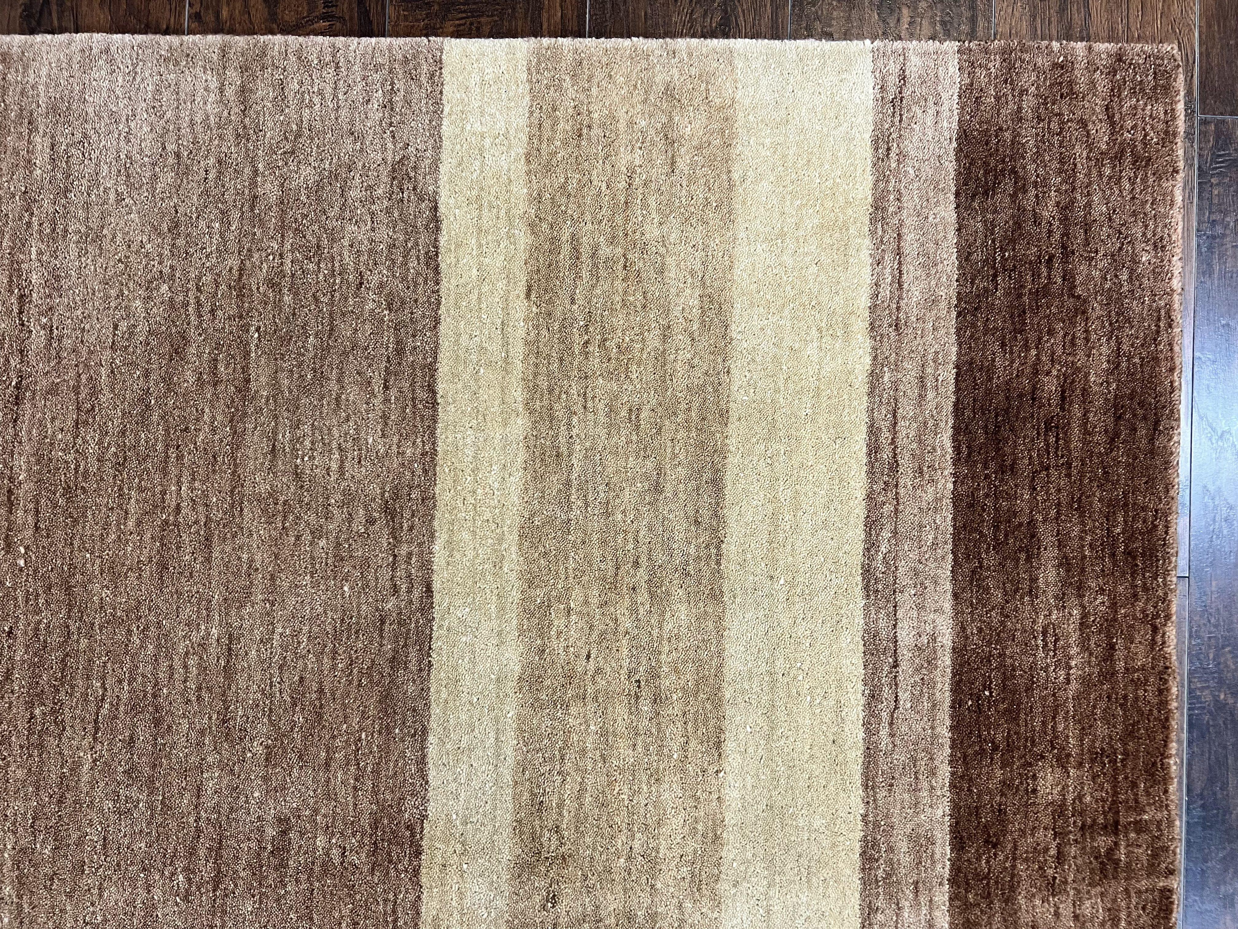 Indo Gabbeh Rug 5x8, Contemporary Wool Stripped Modern Area Rug, Hand Knotted Medium Sized Carpet