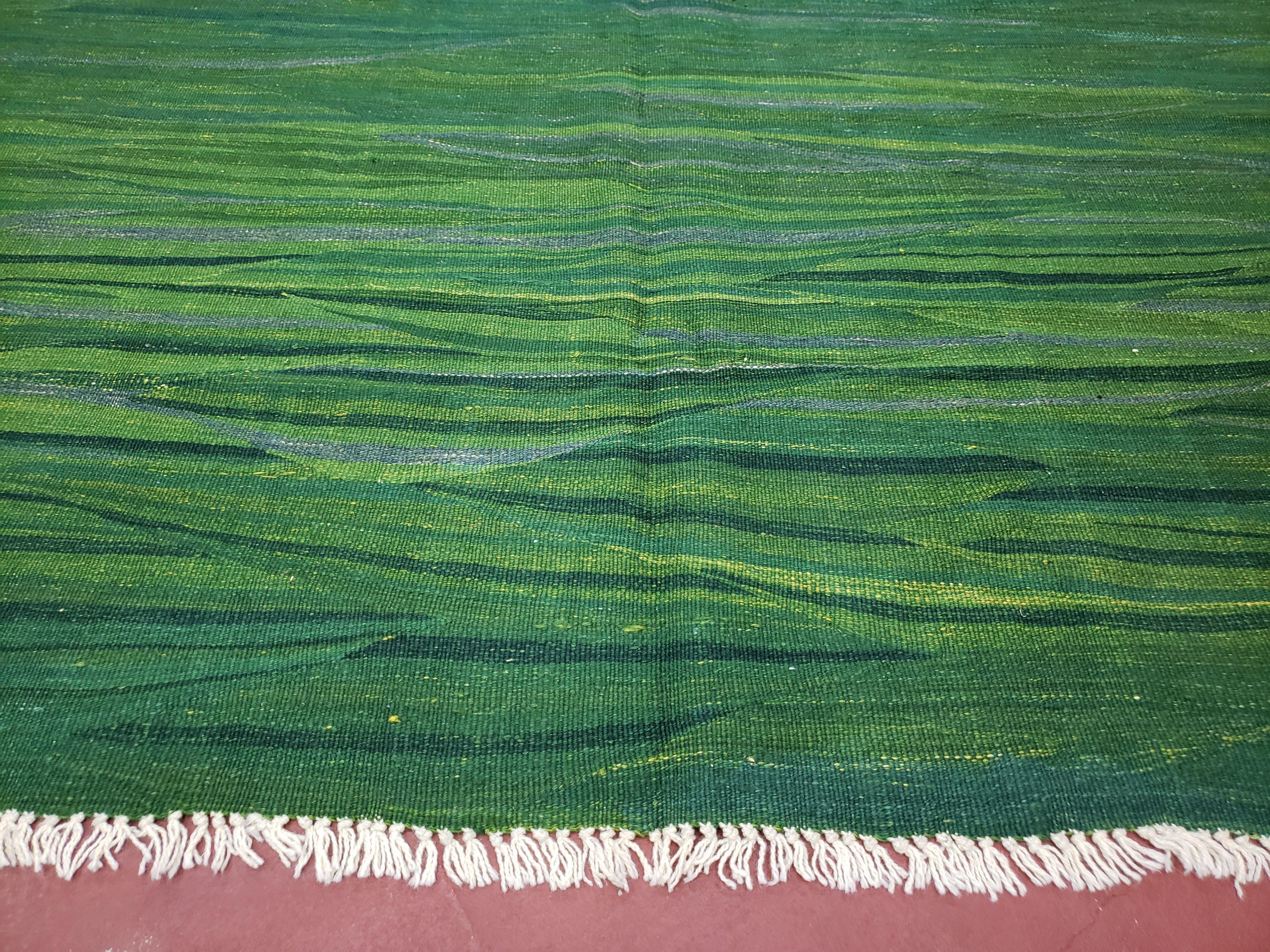 Green Turkish Kilim Rug, 6x9 - 7x10 Rugs, Bird, Handmade New Area Rug, Wool, Bohemian Boho Decor, Hand Woven, Modern Abstract Flat Weave Rug