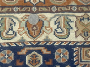 Indo Persian Runner Rug 2.6 x 12.7, Indian Kashmiri Runner for Hallway or Kitchen, Navy Blue, Geometric Medallions, Handmade Wool