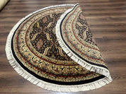 Round Indo Persian Rug 6x6, Indian Bidjar Rug, Navy Blue and Beige