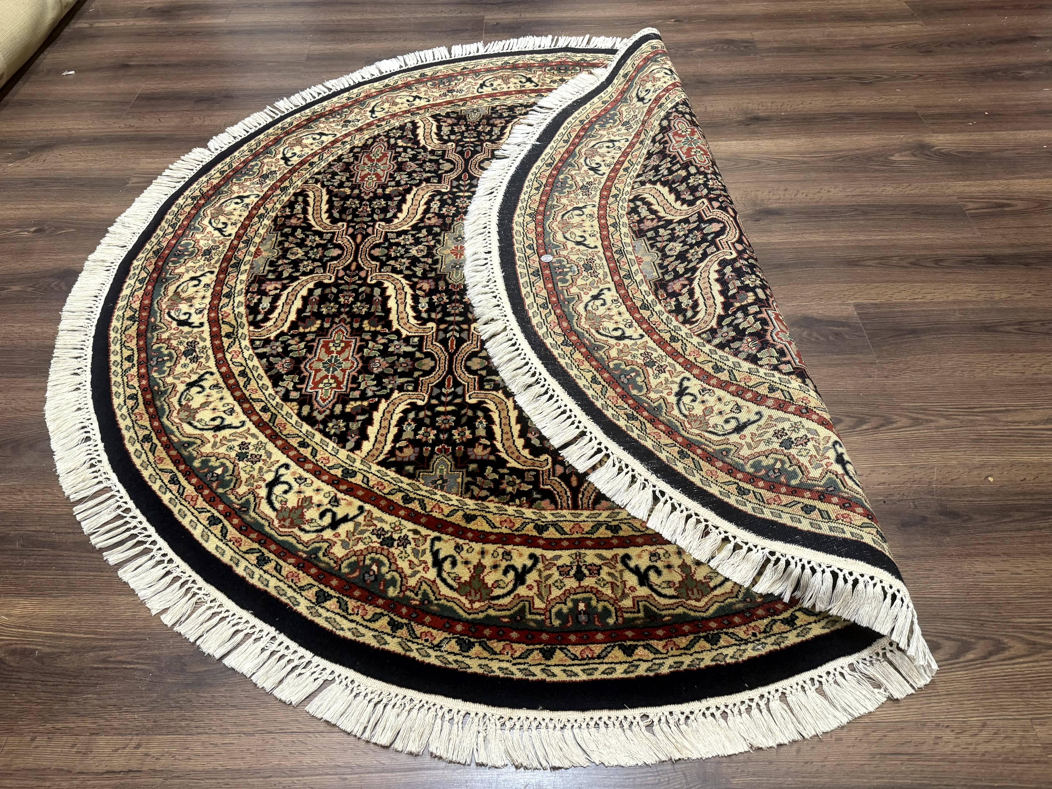 Round Indo Persian Rug 6x6, Indian Bidjar Rug, Navy Blue and Beige