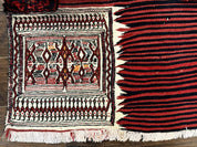 Persian Tribal Nomadic Saddle Cover Rug, Antique, Handmade, Wool, Red Ivory Black, Collectible, Shashavan