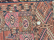 Persian Turkoman Rug 4x6, Wool Hand Knotted Antique Bokhara Carpet, Red Pink, Handmade Tribal Oriental Rug 4 x 6 ft