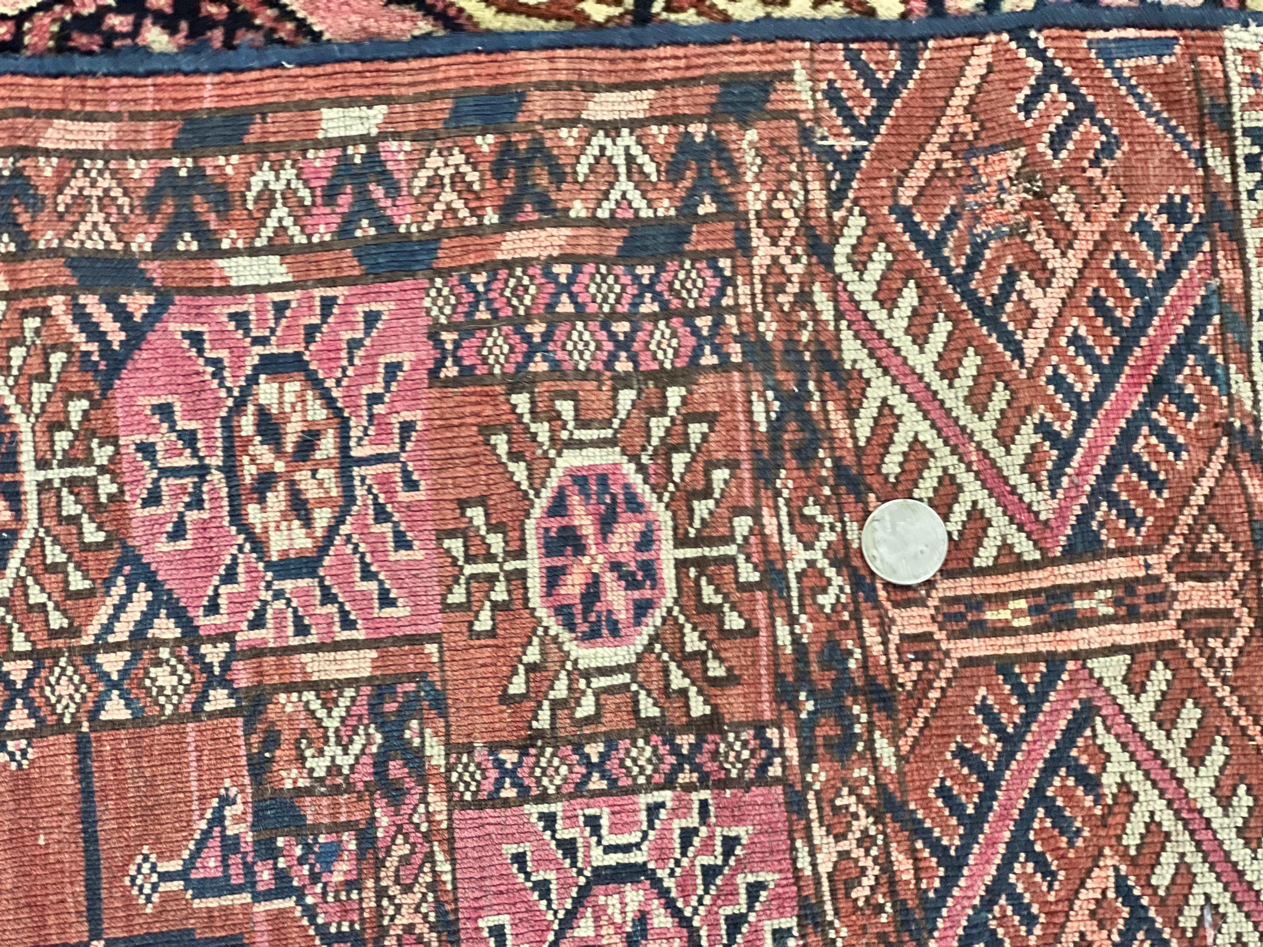 Persian Turkoman Rug 4x6, Wool Hand Knotted Antique Bokhara Carpet, Red Pink, Handmade Tribal Oriental Rug 4 x 6 ft