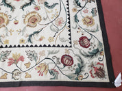 New Needlepoint Rug 9x12, Hand Woven Wool Area Rug, Flatweave Carpet, Handmade Chinese Needlepoint, Floral European Design, Ivory Background