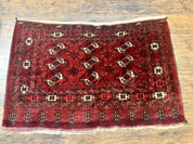 Antique Afghan Turkoman Mafrash Rug 3x5, Red, Hand Knotted, Wool, Tribal Collectible