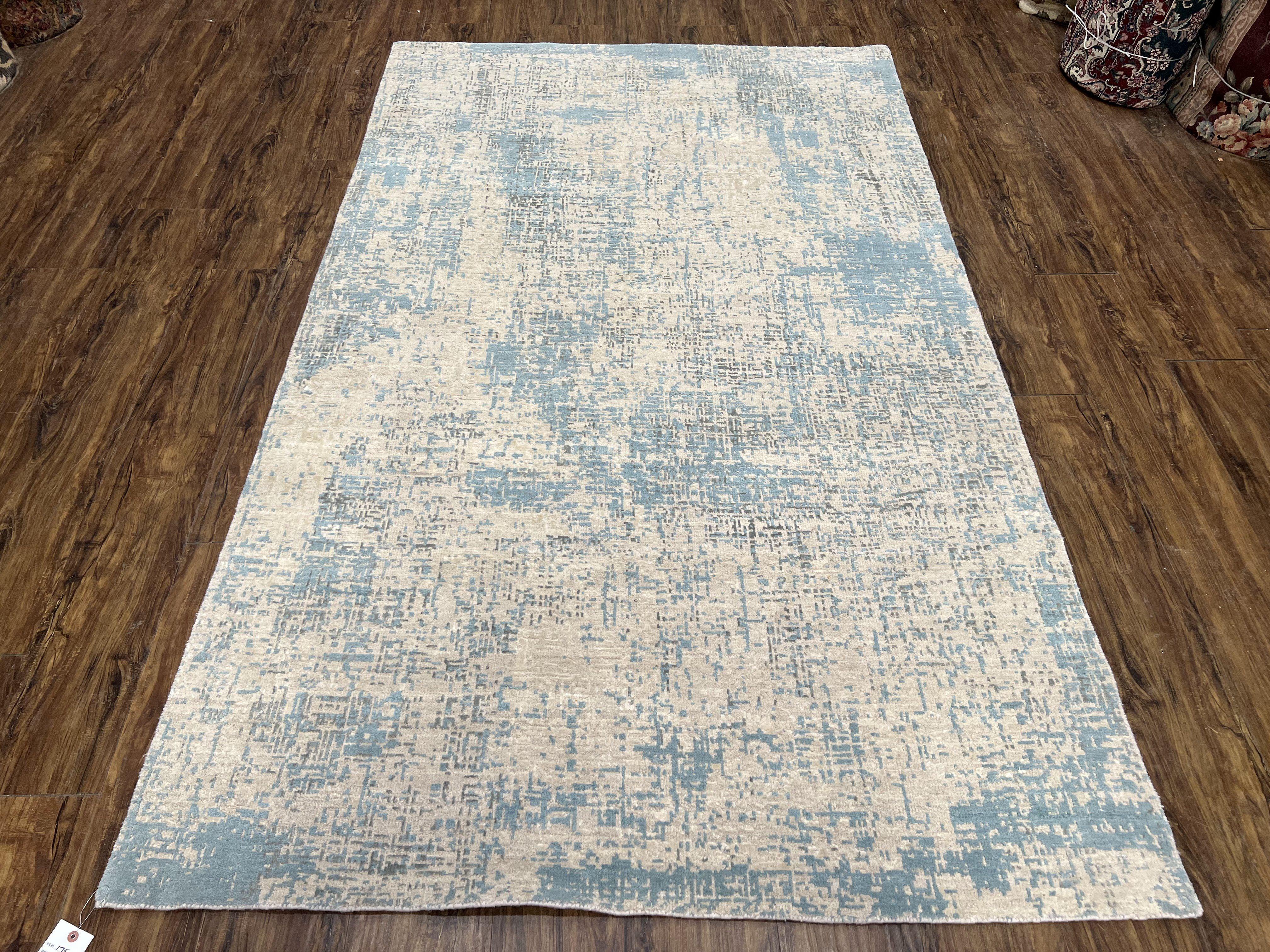 Modern Tibetan Rug 5x8 ft Light Blue and Gray Carpet, Contemporary Wool Rug, Handmade Nepali Rug, Raised Pattern, Tibet Area Rug, Nepal Rug