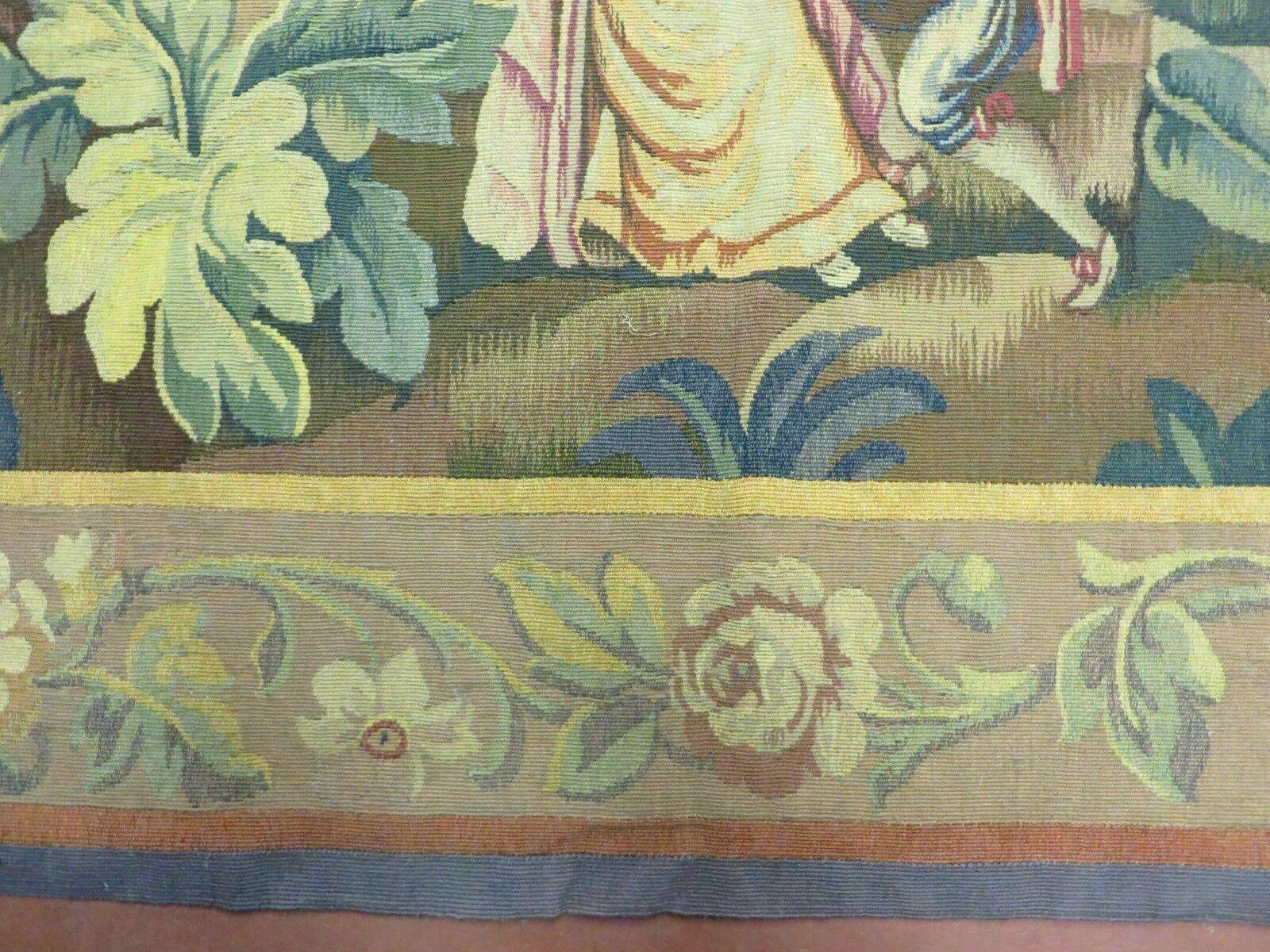 Antique French Tapestry 5x6 French Handmade Aubusson Nature One Of A Kind Rare