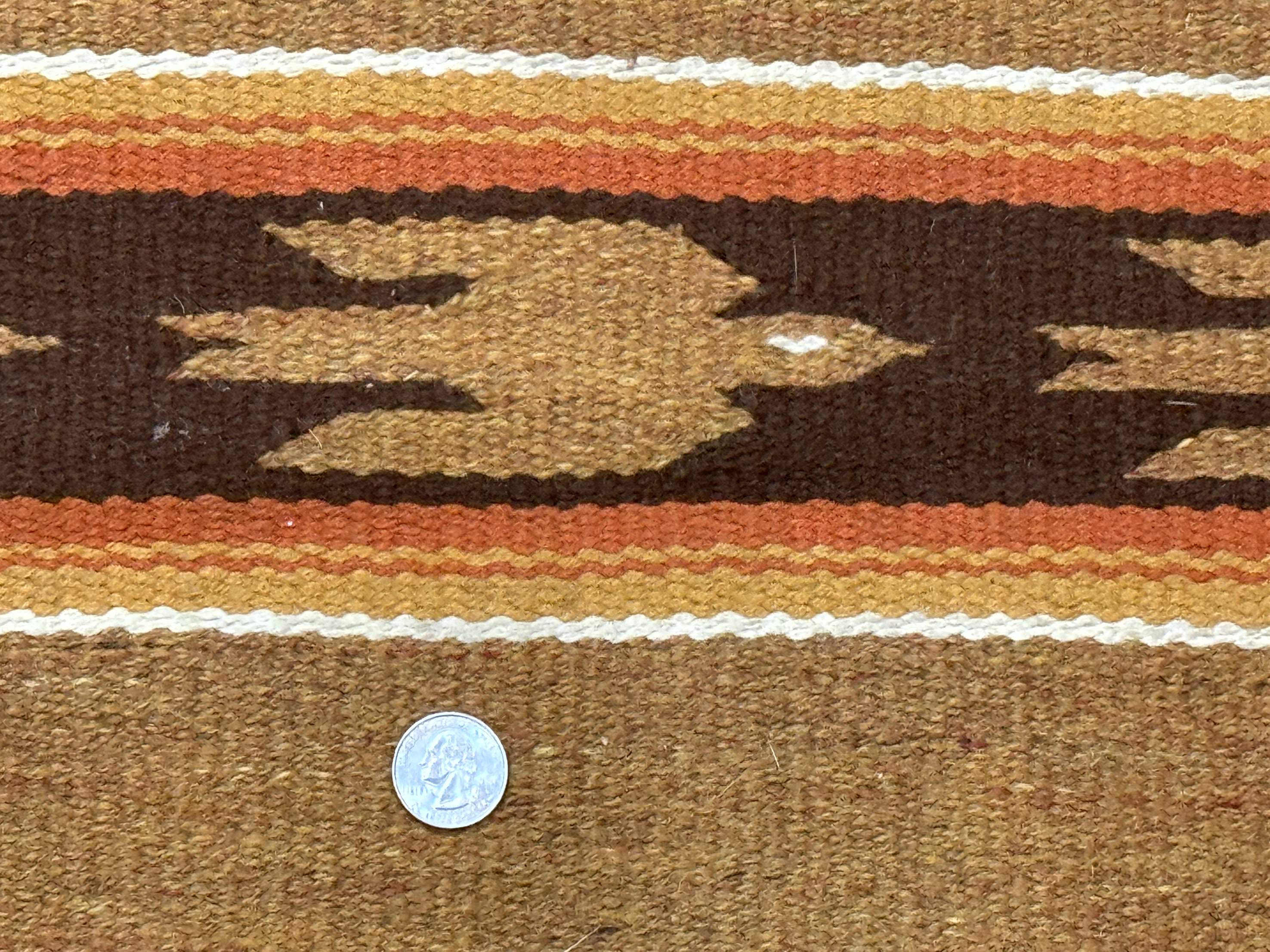 South American Rug Blanket 2.7 x 5.6, Wool, Handmade, Navajo Design, Orange Brown