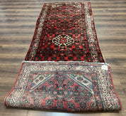 Persian Runner Rug 3x10, Wool Hand Knotted Hallway Rug 3 x 10 ft, Red and Ivory, Hamadan Angelas Runner