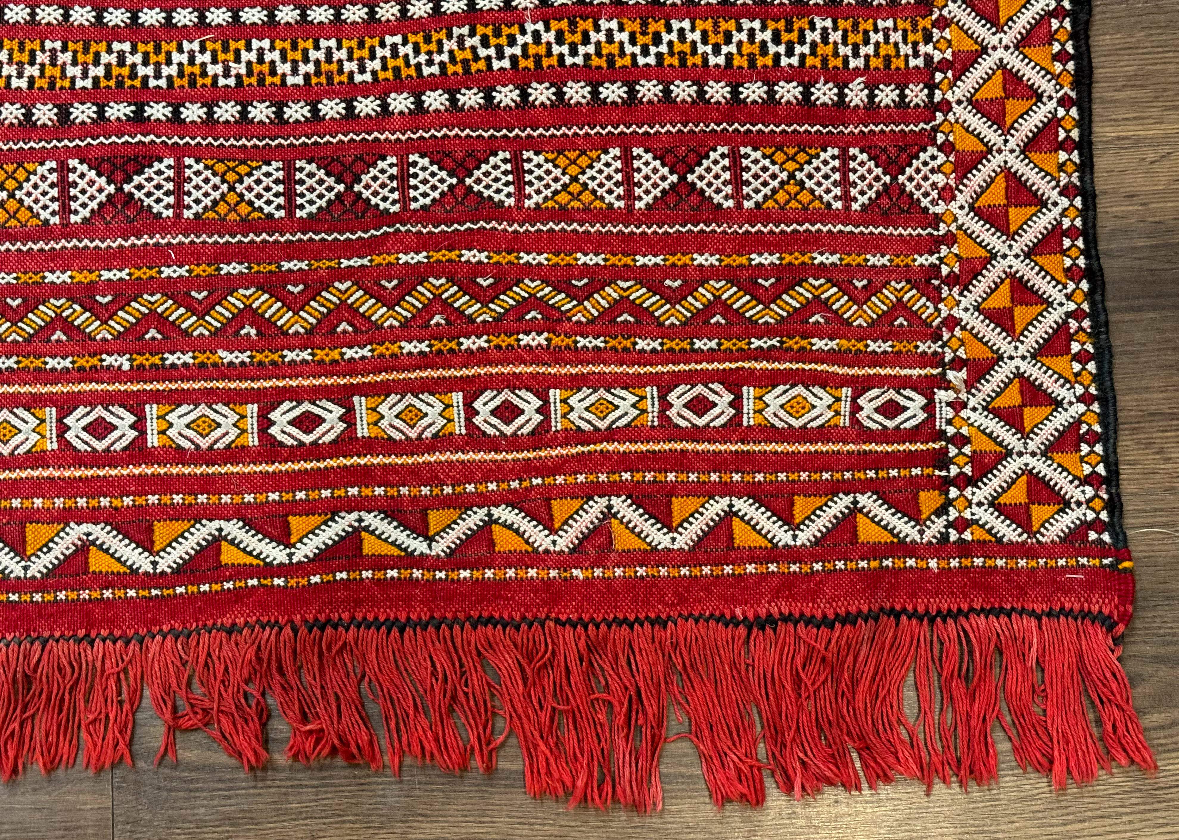 Moroccan Kilim Rug 4x8, Flatweave, Bohemian, Red Ivory Orange