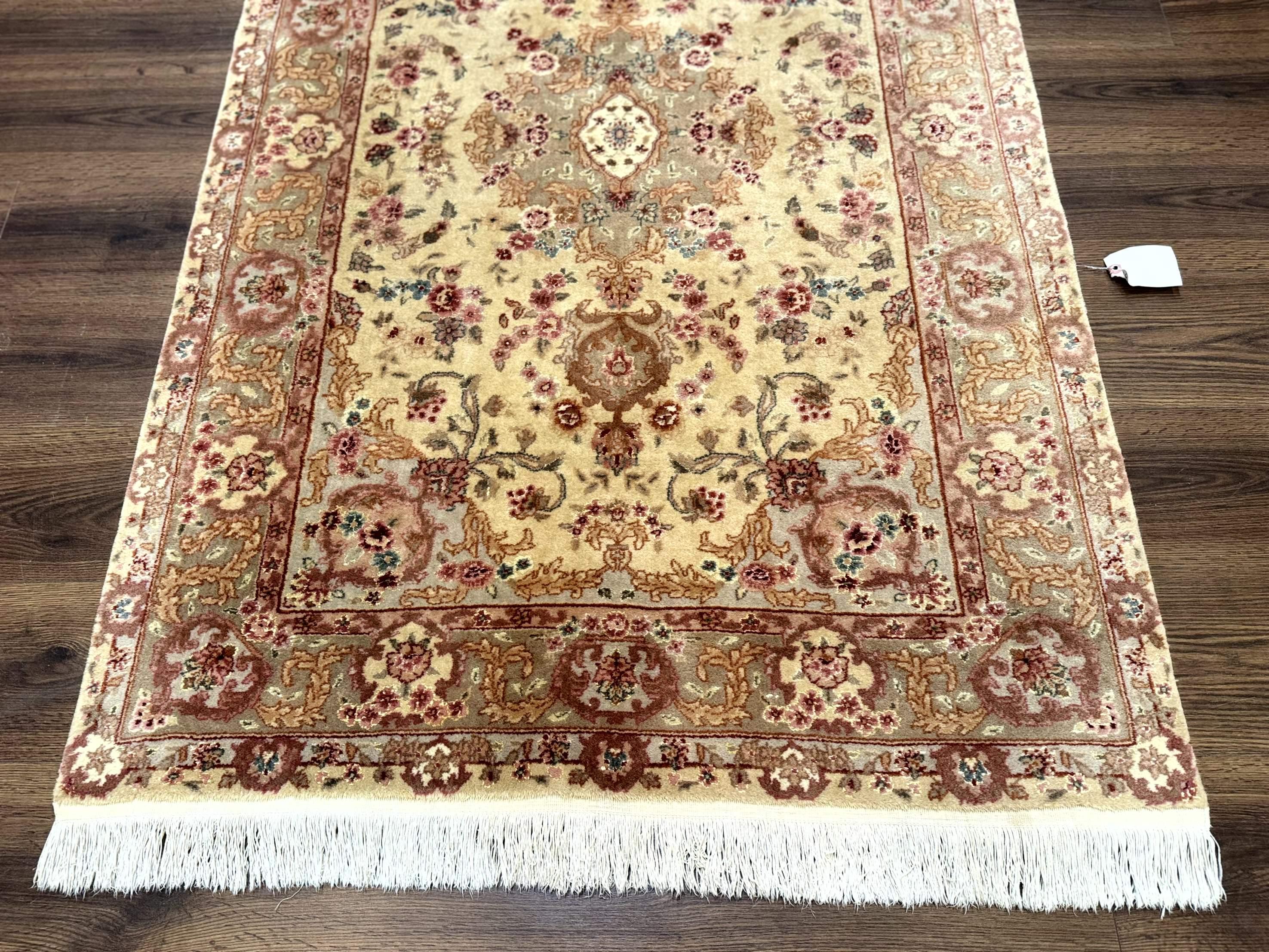 Sino Persian Rug 4x6, Wool and Silk Highlights, Fine 200 KPSI