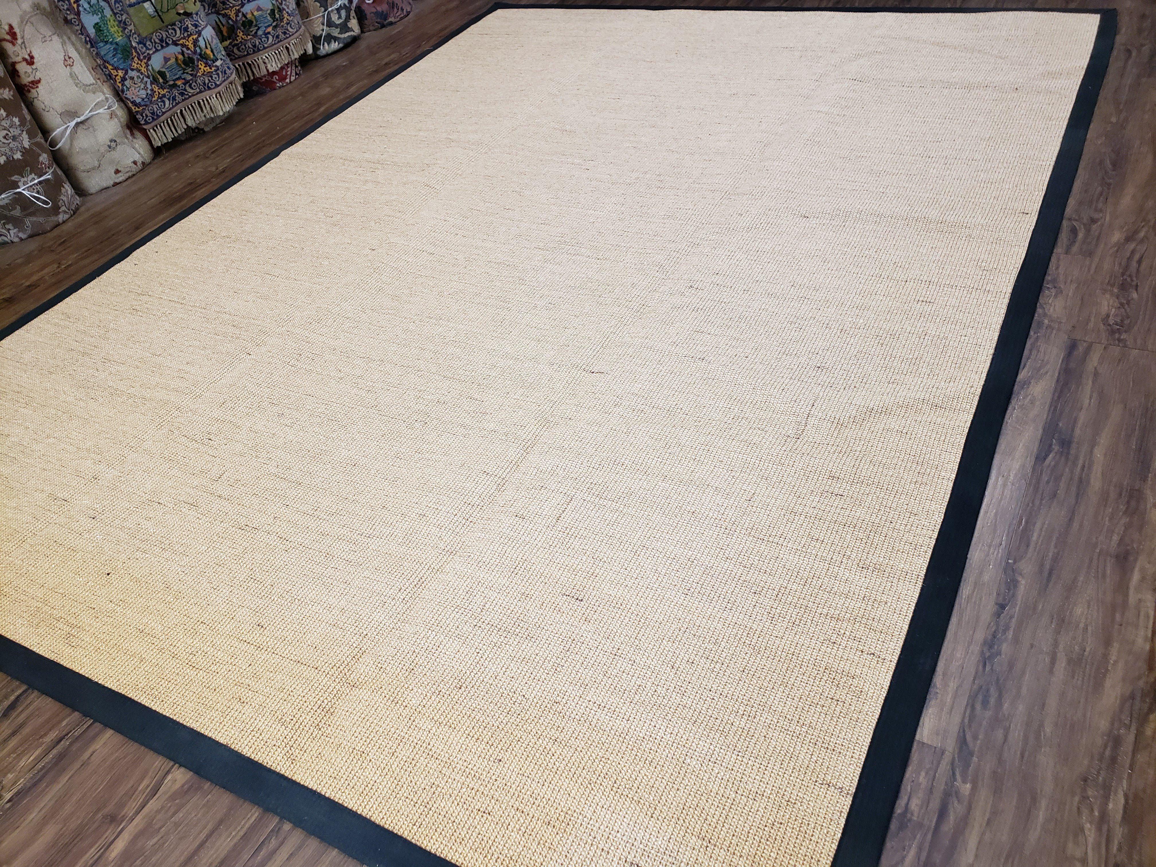 Jute Rug 8x10, Natural Jute Fiber Area Rug, Natural Sisal Area Rug with Black Border, 8x10 Carpet, Solid Jute Rug 8 x 10, Farmhouse Rug