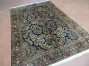 Antique Persian Sarouk Rug 4x6, Hand Knotted 1920s Oriental Carpet 4 x 6 ft, Navy Blue and Red Wool Rug, Handmade Floral Allover Persian Area Rug