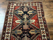 Antique Shirvan Caucasian Rug 3x5, Geometric Pattern, Red Navy Blue Beige