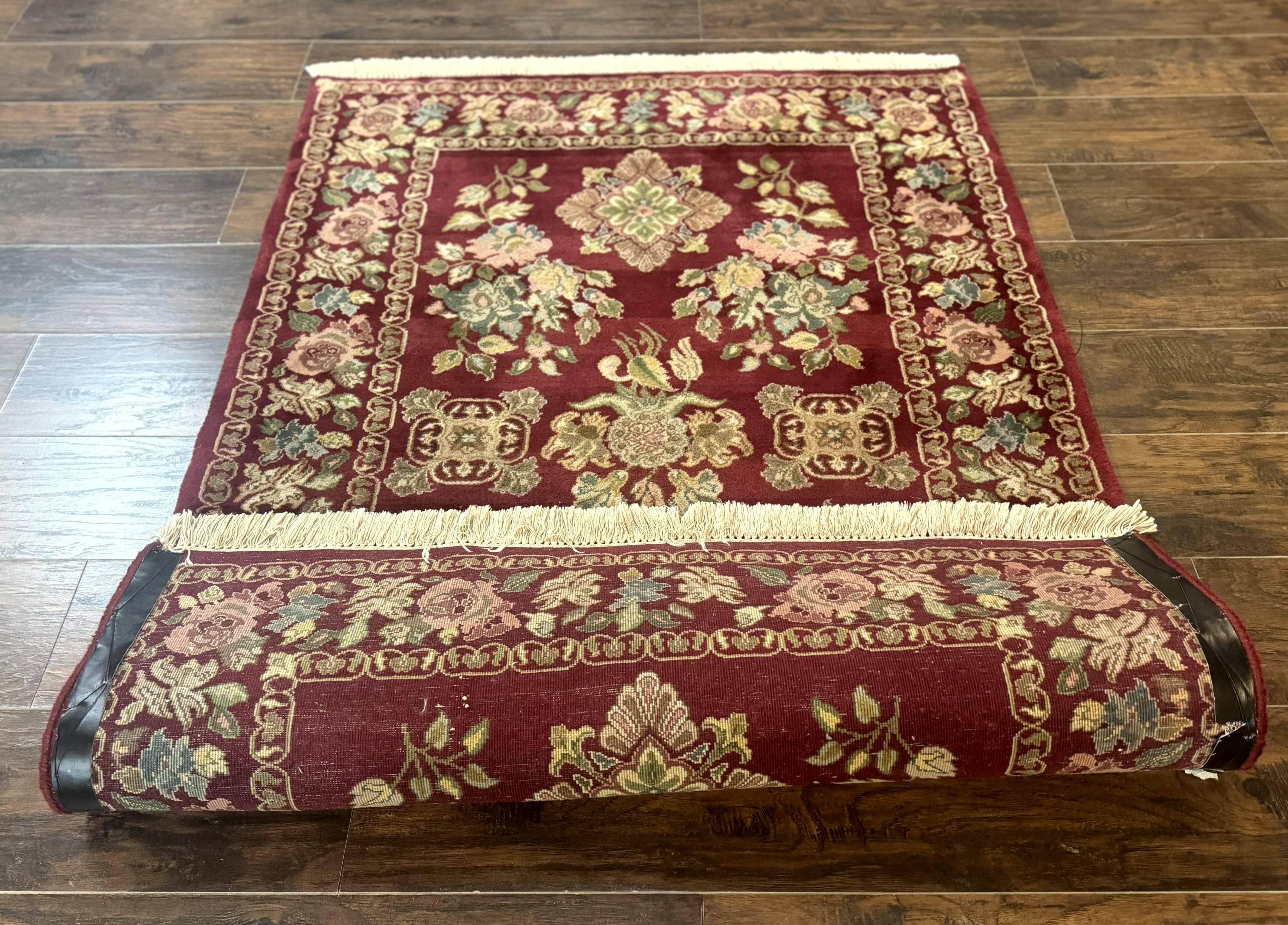 Indo Persian Kerman Rug 4x6, Burgundy, Floral