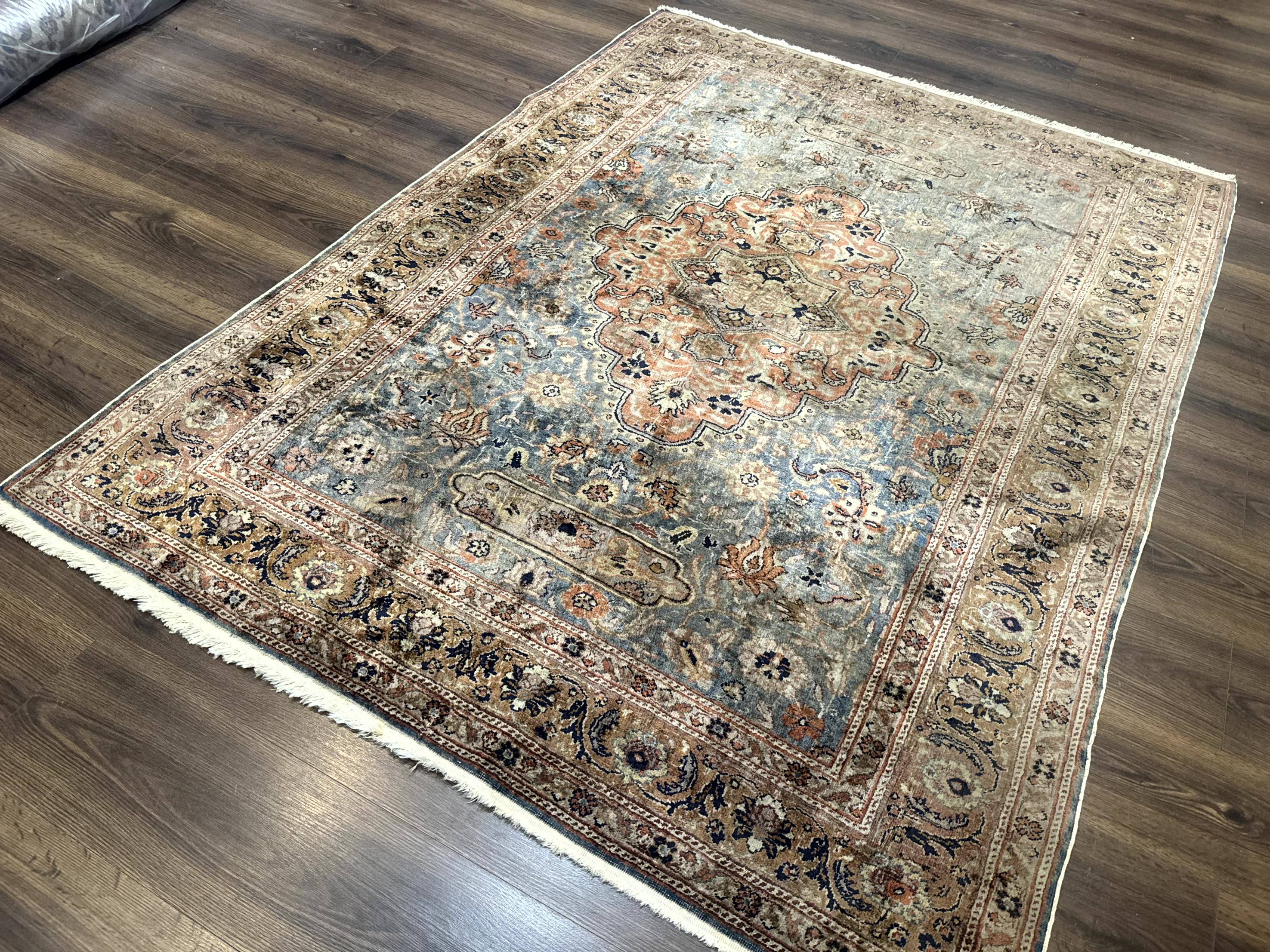Silk Turkish Kayseri Rug 5x7, Light Blue