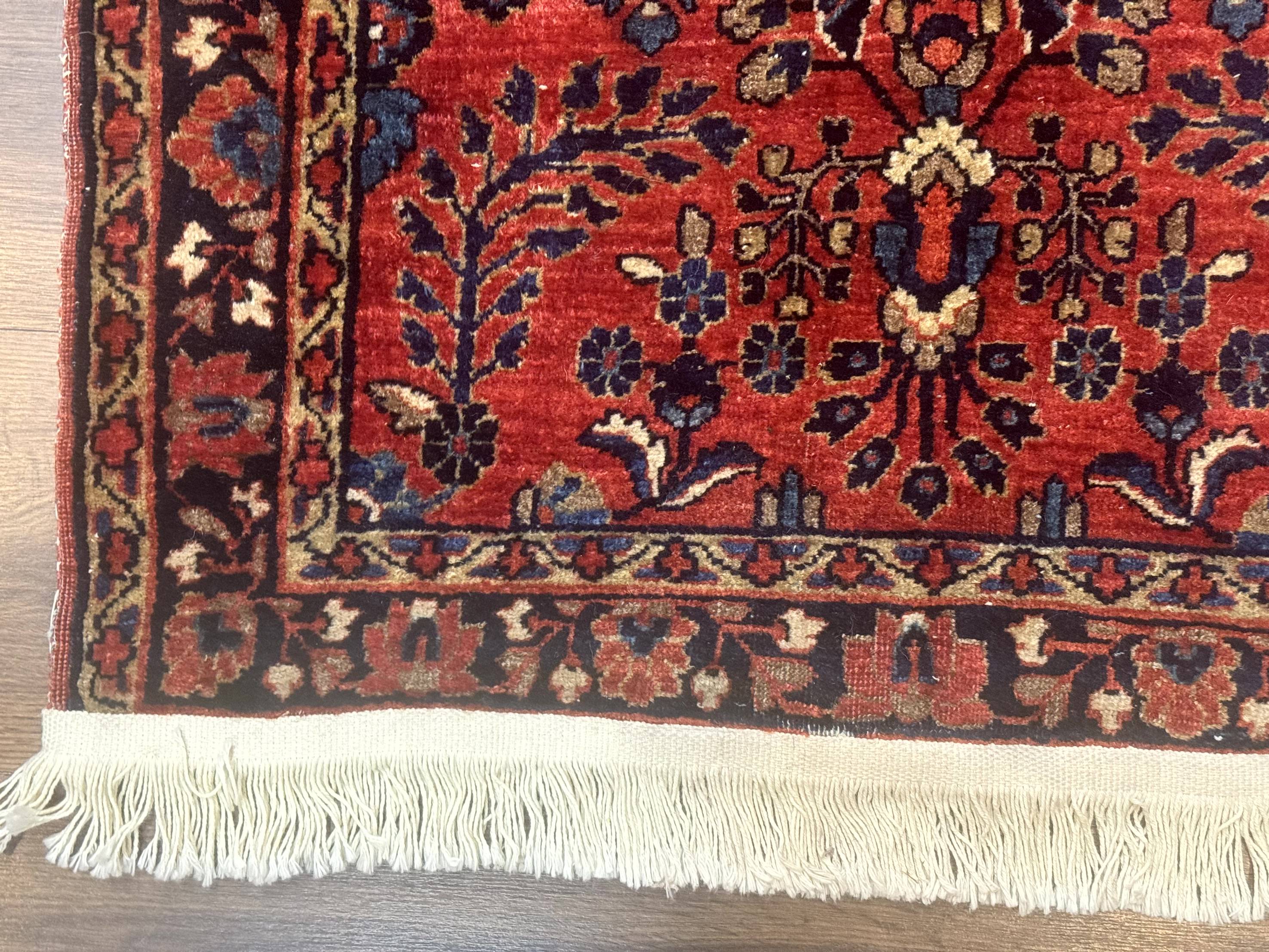 Small Red Persian Sarouk Rug 2.7 x 4.9, Floral, Antique