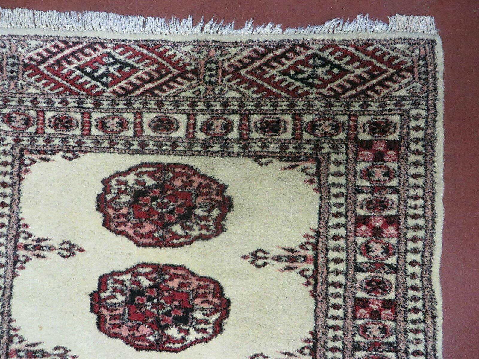 2' 7" x 7' Handmade Finely Knotted Pakistani Turkoman Bokhara Detailed Wool Rug