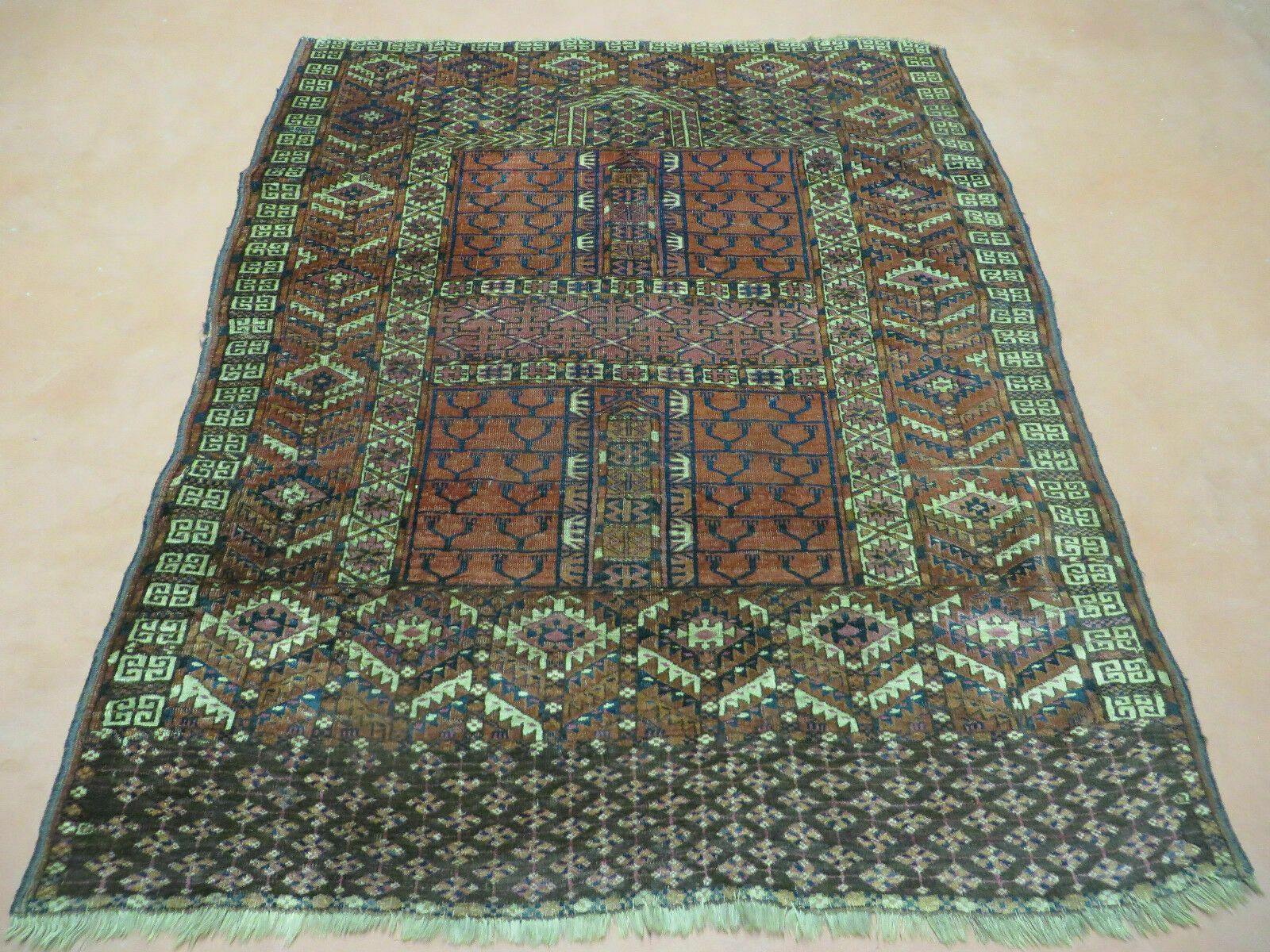 Antique Turkoman Ensi Wool Rug 4x5