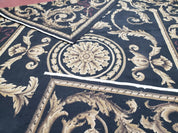 Black and Tan Aubusson Rug, 10 x 14 Aubusson Carpet, New Aubusson Rug, Elegant, Wool, Handmade Area Rug, Flatweave Rug, Large Aubusson Rug