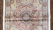 Persian Design Silk Accent Rug, Dome Medallion, Allover Pattern Oriental Carpet, Small Silk Rug, Cream, Ivory, Bamboo Silk, 2' 8" x 4' 1"