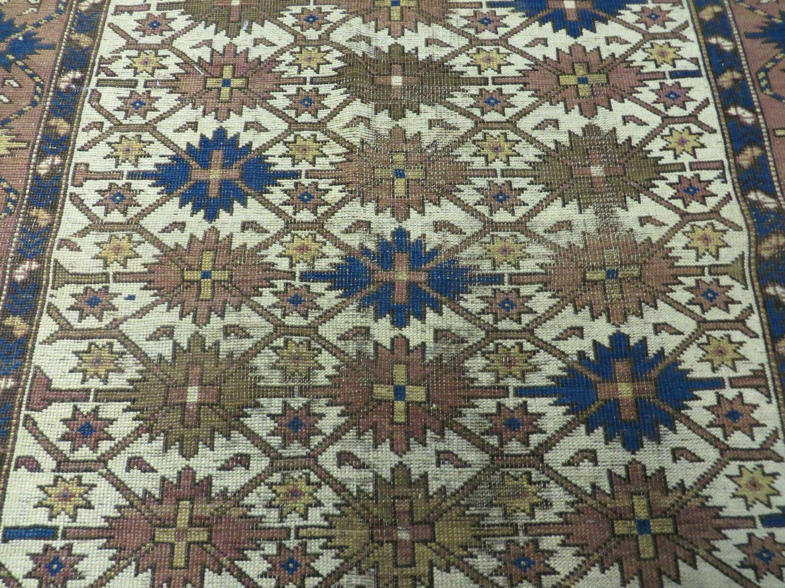 4' X 5' Antique Handmade Caucasian Kazak Shirvan Wool Rug Snow Flakes