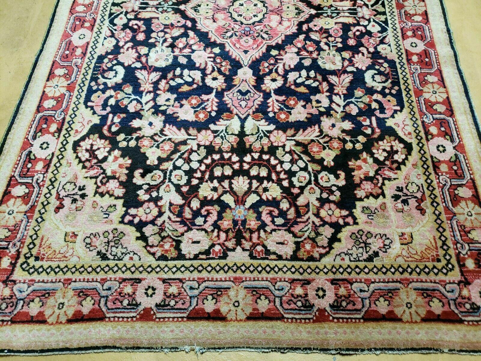 4' X 6' Antique Handmade India Floral Oriental Wool Rug Carpet Organic Blue