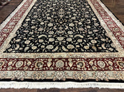 Sino Persian Rug 9x12, Fine Elegant Oriental Carpet 200 KPSI, Black and Dark Red, Allover Floral