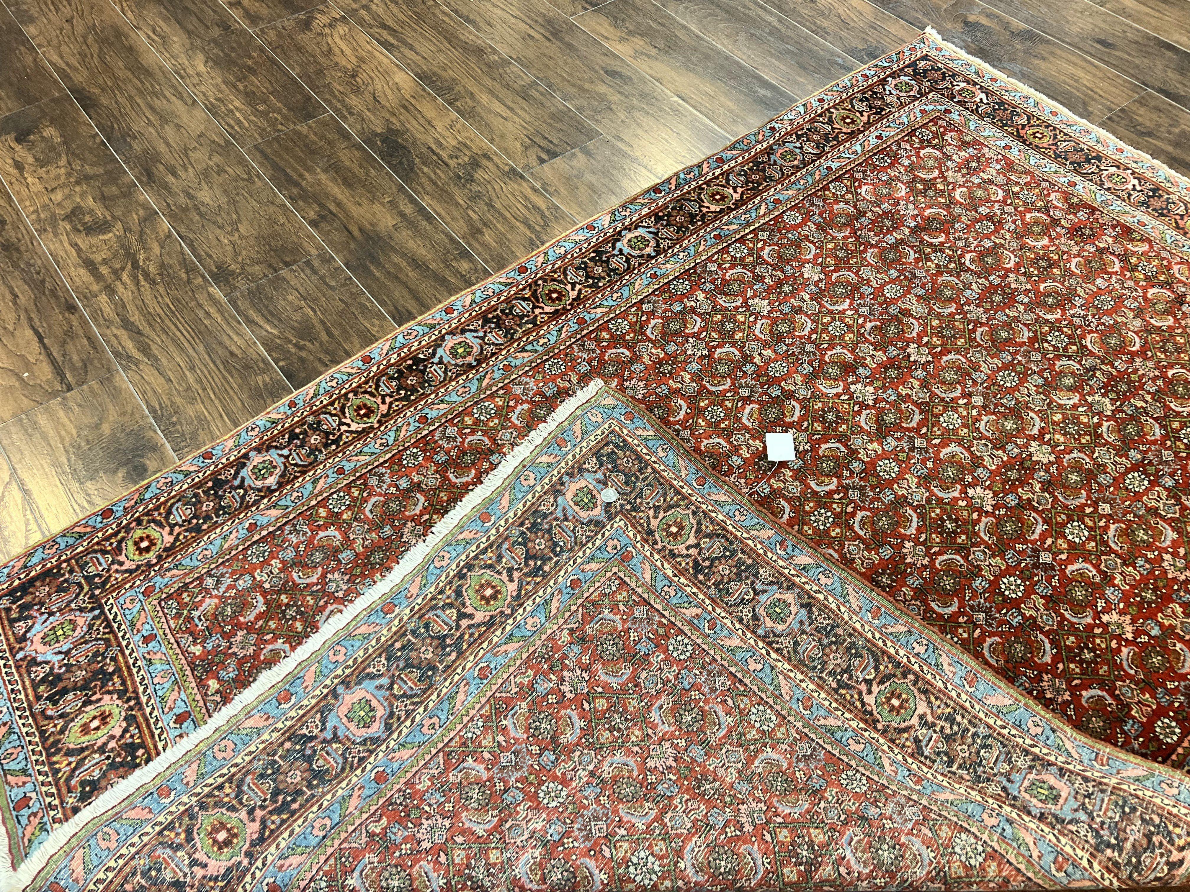 Antique Persian Bidjar Rug 5x7, Repeated Allover Herati Pattern, Red, Handmade Wool Carpet