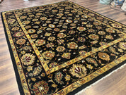 Indo Persian Mahal Rug 8x10, Black and Gold, Wool Hand Knotted Oriental Carpet