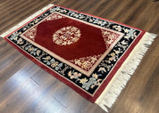 Chinese Wool Rug 4x6, Maroon and Black, Butterflies, Chinese Oriental Carpet, 90 Line Rug