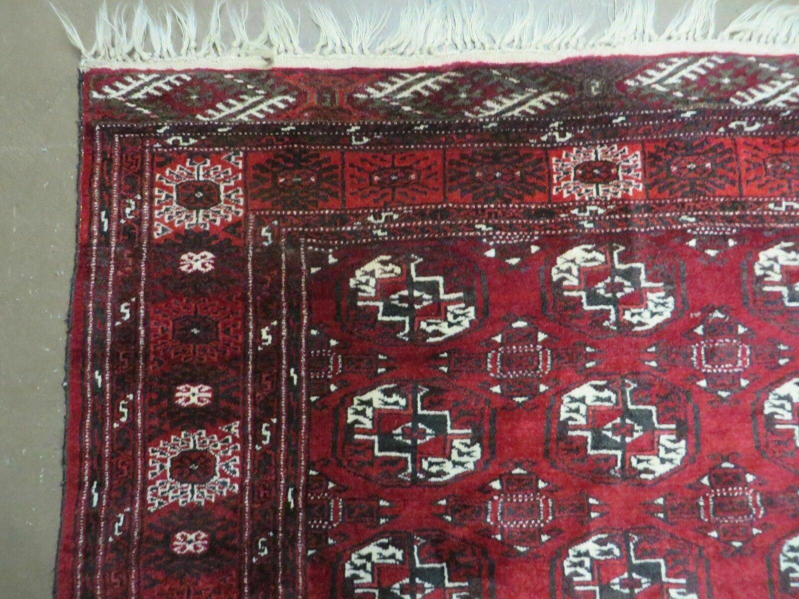 4' 5" X 5' 7" Semi Antique Handmade Afghan Yamud Turkoman Bokhara Wool Rug