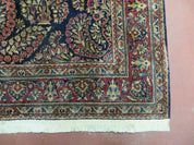 Antique Persian Sarouk Rug 4x6, Hand Knotted 1920s Oriental Carpet 4 x 6 ft, Navy Blue and Red Wool Rug, Handmade Floral Allover Persian Area Rug