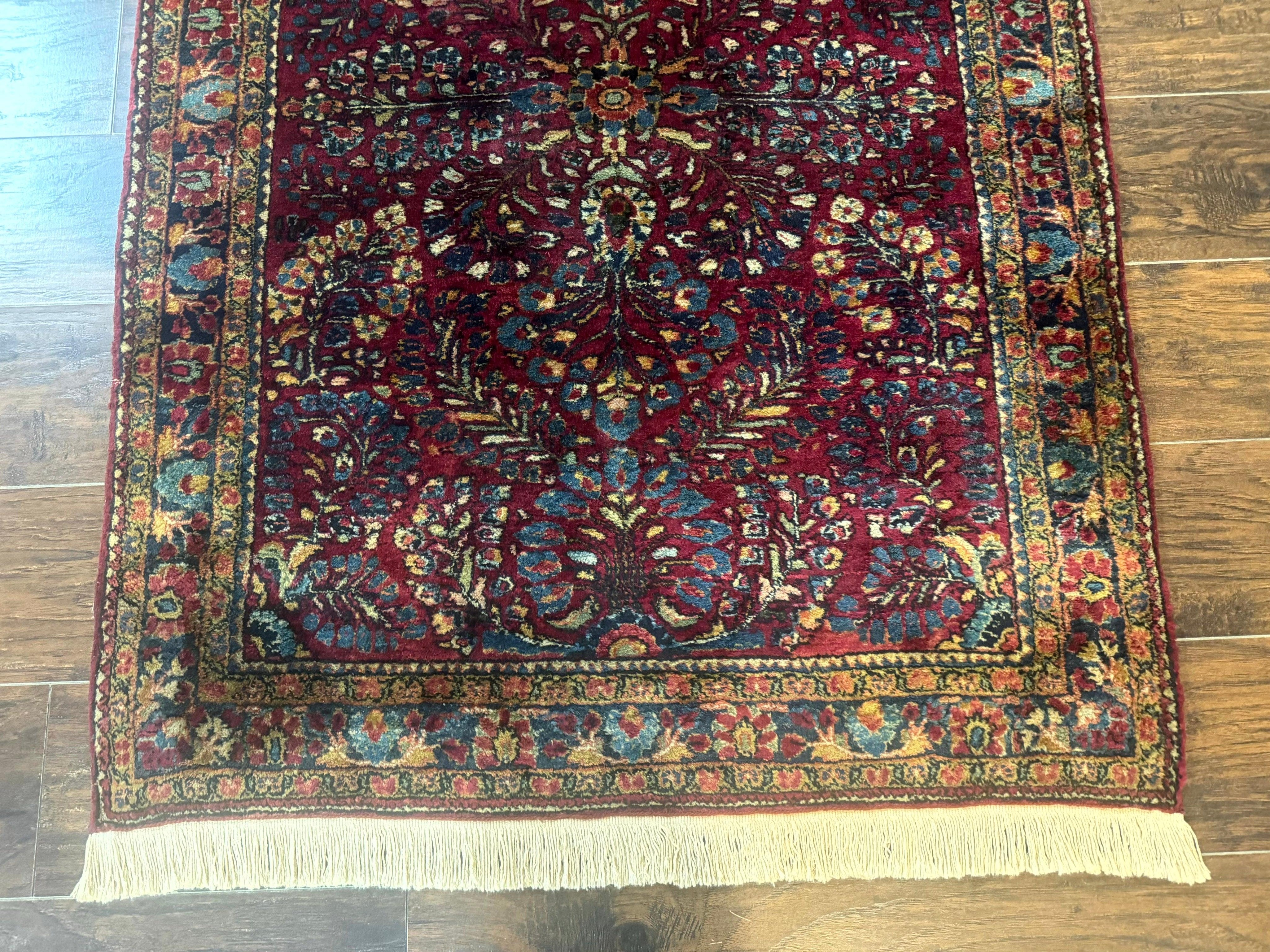 Antique Persian Sarouk Rug 3.6 x 5, Red, 1920s Persian Carpet