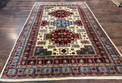 Turkish Kazak Rug 6x9, Geometric Medallions