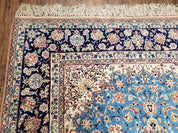 Persian Isfahan Rug, Kork Wool on Silk Foundation, Sky Blue, Hand-Knotted, 5' 1" x 7' 8"