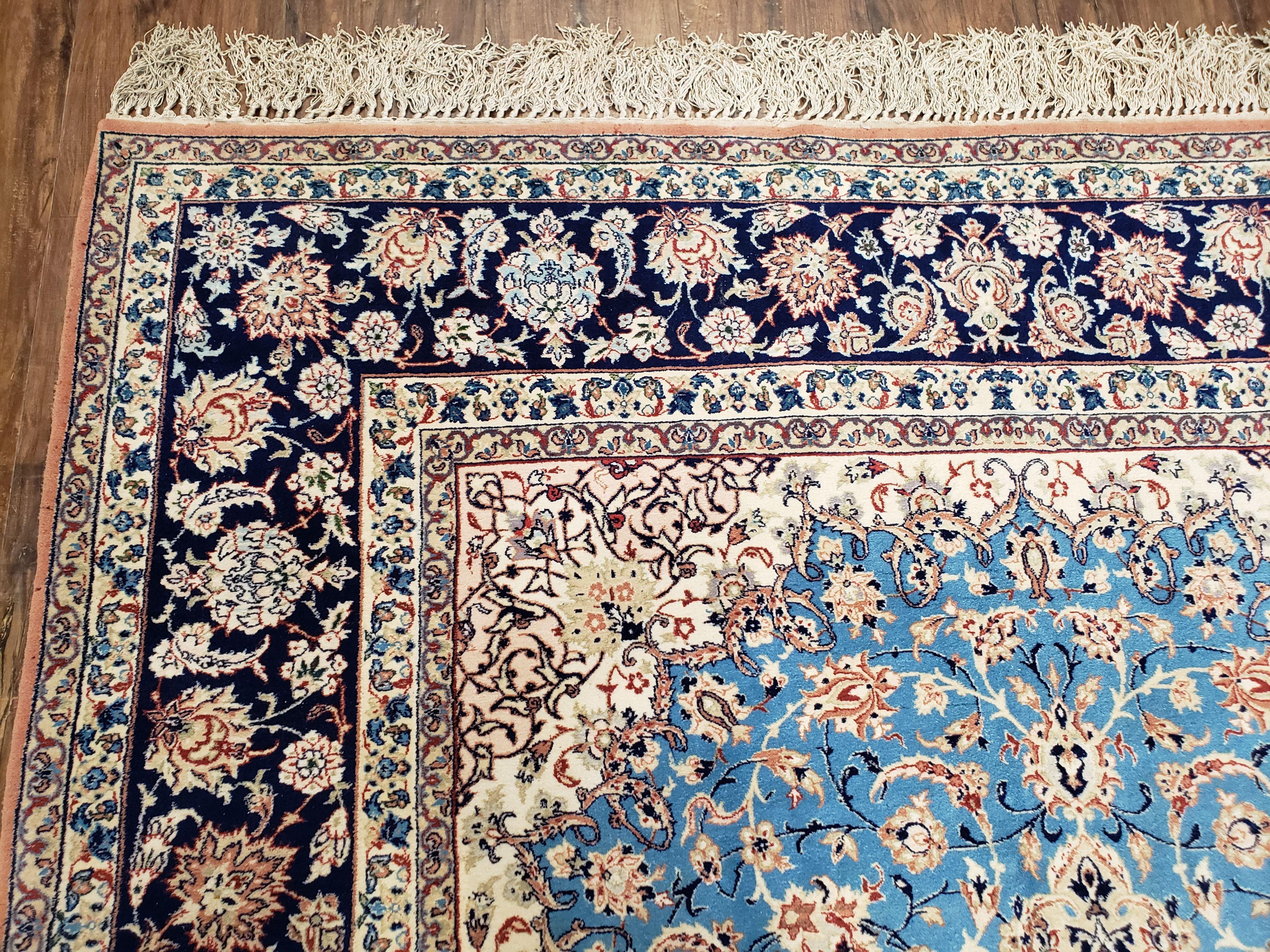 Persian Isfahan Rug, Kork Wool on Silk Foundation, Sky Blue, Hand-Knotted, 5' 1" x 7' 8"