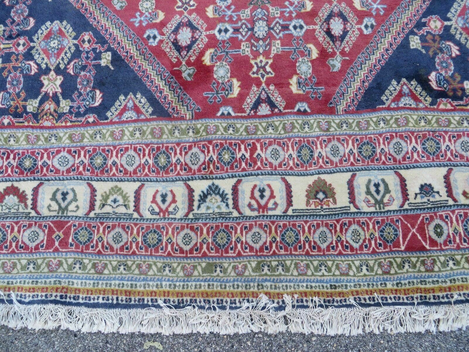 Oversized Persian Shiraz Tribal Rug 13x19, Palace Sized Oriental Carpet, Handmade Hand-Knotted X Large Rug, Red Blue Cream, Allover Herati Pattern
