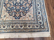 Semi Antique Fine Persian Nain Rug, Ivory & Blue, Wool with Silk Accents, 3'9" x 6'2"