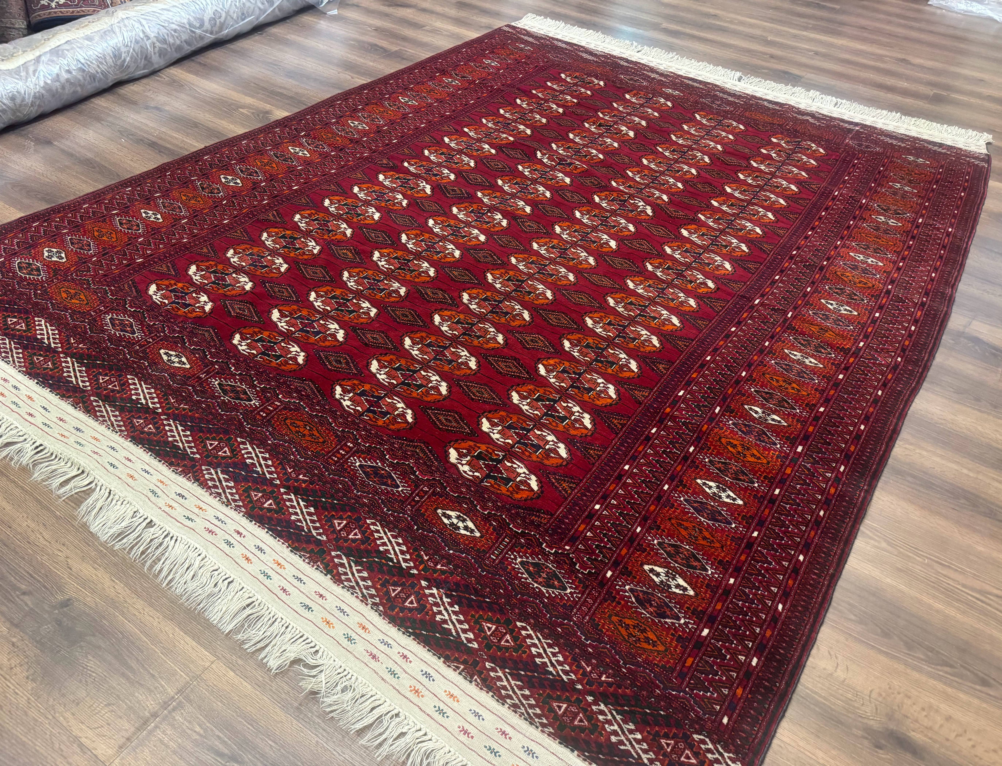 Persian Turkoman Rug 7x9, Red Tribal Carpet