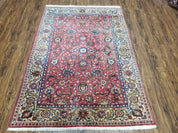 Semi Antique Persian Kashan Rug, Red & Beige, Hand-Knotted, Wool, 4'7" x 6' 6", Pair B