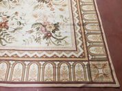 Needlepoint Rug 8x10 Aubusson Rug Victorian Floral Rug Handmade French Style French Decor Garden Panel Beige 8 x 10 Area Rug 100% Wool