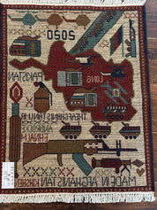 Afghan War Rug 2 x 2.6, Guns Tanks Helicopters