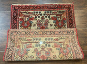 Small Antique Persian Rug 2x3, Beige and Red, Floral, Wool, Hamadan Rug