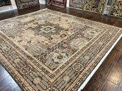 Room Sized Oriental Rug 10x11, Power Loomed Carpet, Tan Brown, Unique Loom