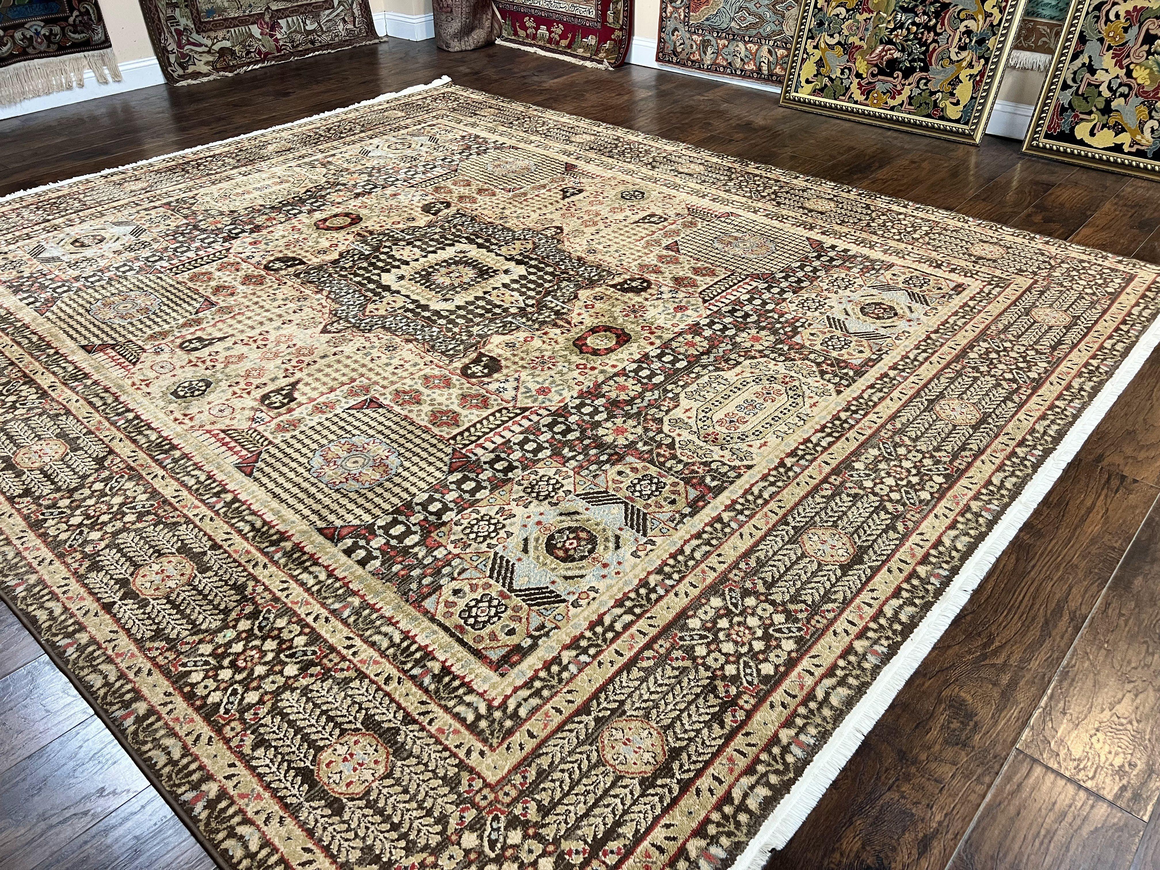 Room Sized Oriental Rug 10x11, Power Loomed Carpet, Tan Brown, Unique Loom